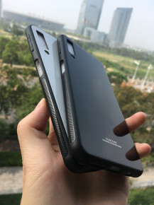 Луксозен твърд гръб и силиконов кант със закалено стъкло гръб Tempered Glass Back Case за Samsung Galaxy A7 2018 A750F черен